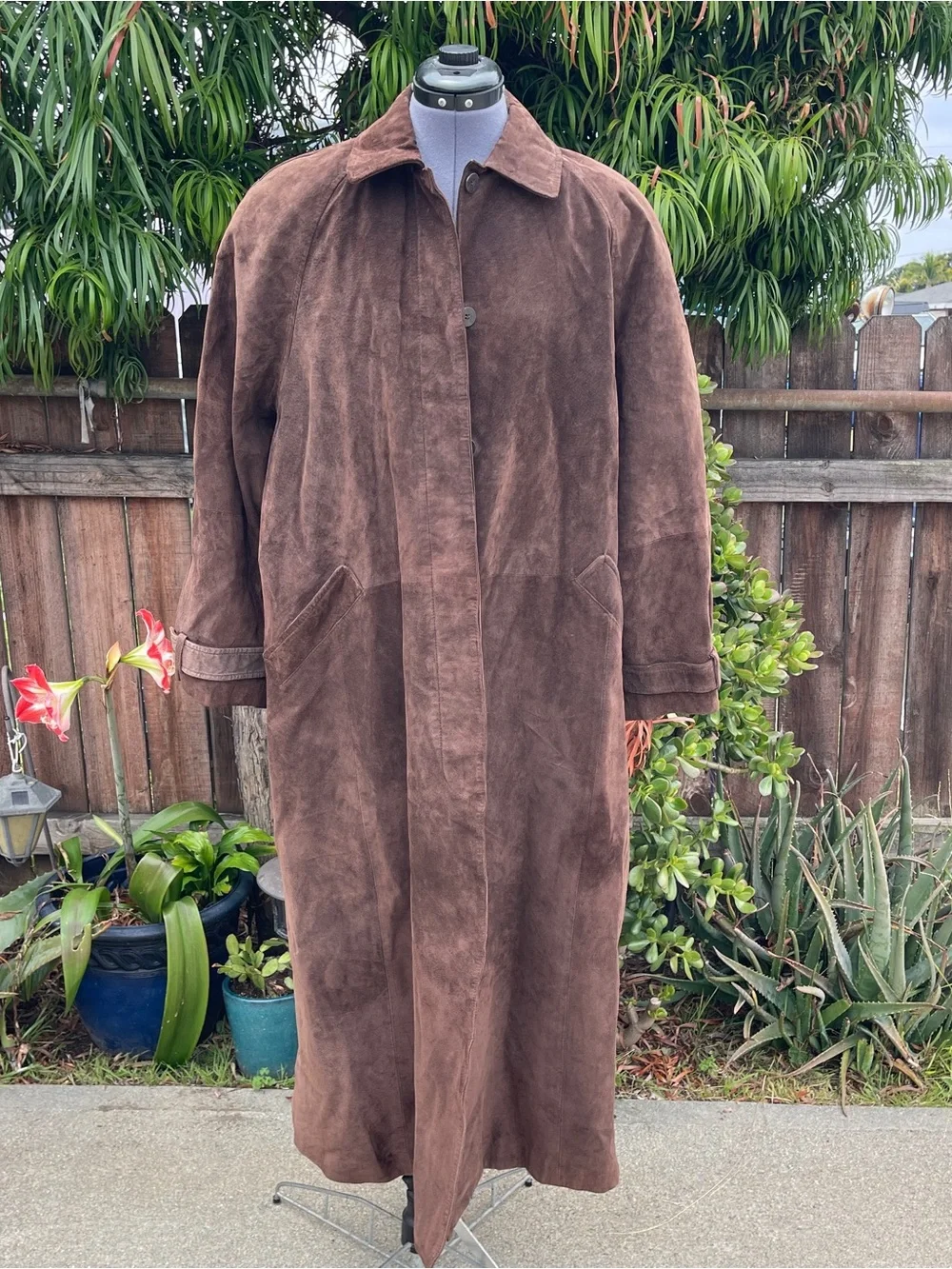 Vintage Y2K Express Women's Brown Suede Leather Trench Coat - size L - Picture 1 of 14